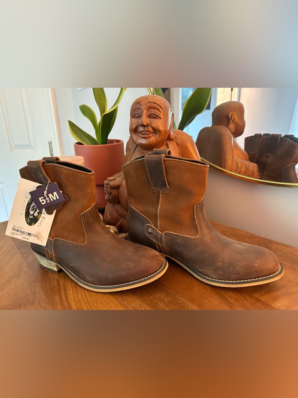 Women's Brown Leather Ankle Booties - Casual Slip-On Chelsea Style